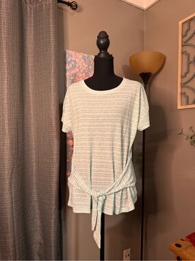 Hayden Striped Blue Tie-Front Short Sleeve Top